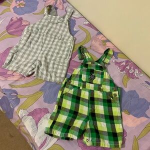 Like New US Polo  Toddler 2 Pz  Plaid Bib Overalls Green & White